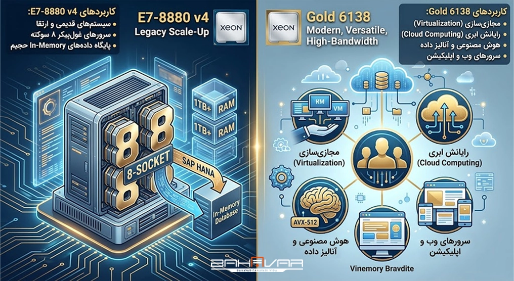 کاربردهای E7-8880 v4 و Gold 6138 | بهاور فناوری ویرا