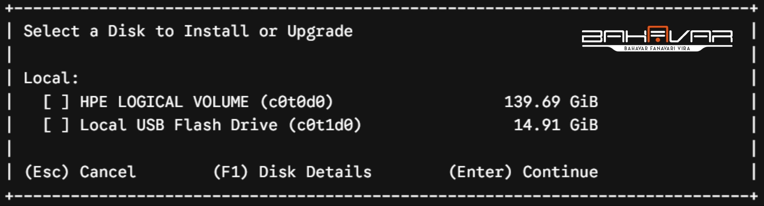 انتخاب دیسک و محل نصب | مراحل نصب esxi